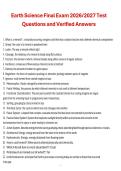 Earth Science Final Exam Test Questions and Verified Answers &vert; Earth Science &vert; 2026&sol;2027 &vert; Comprehensive Final Exam Review and Study Guide