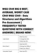 WGU C949 &vert; BIG O BEST&comma; AVERAGE&comma; WORST CASE &vert; C949 WGU C949  &vert; Data Structures and Algorithms &vert; questions and answers
