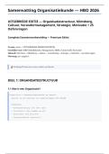 Samenvatting Organisatiekunde HBO UITGEBREID 2026 &plus; 25 Oefenvragen - Mintzberg Organisatiecultuur Schein Quinn Porter Strategie SWOT BMC Verandermanagement Kotter Lewin Caluw&eacute; Motivatie 30&plus; Pagina's