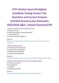 FCTC Written Exam &lpar;Firefighter Candidate Testing Center&rpar; Test Questions and Correct Answers &lpar;Verified Answers&rpar; plus Rationales 2025&sol;2026 Q&A &vert; Instant Download Pdf
