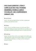 WGU D668 ELEMENTARY LITERACY&NewLine;CURRICULUM HIGH-YIELD PHONEMIC&NewLine;AWARENESS&comma; PHONICS&comma; FLUENCY&comma;&NewLine;VOCABULARY&comma; AND COMPREHENSION&NewLine;SUMMARY 2026