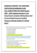 NEBRASKA PROPERTY TAX APPRAISER &NewLine;CERTIFICATION &lpar;NEBRASKA DOR&rpar; &NewLine;FULL-LENGTH PRACTICE EXAM Newest &NewLine;2025 &ndash; 2026 Updated Questions From &NewLine;Actual Exams Complete 100 Questions And &NewLine;Correct Detailed Answers &lpar;Verified &NewLine;Answers&rpar; &vert;Already Graded A&plus;&vert;&vert;Brand &NewLine;Ne