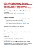Alberta Pesticide Applicator Structural Exam Practice Questions & Verified Answers 2026 &vert; Full Updated Study Guide with Detailed Rationales &vert; Instant PDF Download