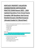KENTUCKY PROPERTY VALUATION &NewLine;ADMINISTRATOR CERTIFICATION &NewLine;PRACTICE EXAM Newest 2025 &ndash; 2026 &NewLine;Updated Questions From Actual Exams &NewLine;Complete 100 Questions And Correct &NewLine;Detailed Answers &lpar;Verified Answers&rpar; &NewLine;&vert;Already Graded A&plus;&vert;&vert;Brand New&excl;&excl; 