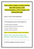 Power System Analysis Complete Question &NewLine;Bank With Solutions 2026 &NewLine;Practice Questions&comma; Correct Answers&comma; And &NewLine;Detailed Rationales 