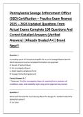 Pennsylvania Sewage Enforcement Officer &NewLine;&lpar;SEO&rpar; Certification &ndash; Practice Exam Newest &NewLine;2025 &ndash; 2026 Updated Questions From &NewLine;Actual Exams Complete 100 Questions And &NewLine;Correct Detailed Answers &lpar;Verified &NewLine;Answers&rpar; &vert;Already Graded A&plus;&vert;&vert;Brand &NewLine;New&excl;&excl; 