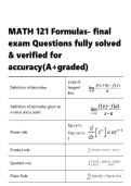 MATH 121 &vert; Formulas- final exam Questions &vert; fully solved & verified for accuracy&lpar;A&plus;graded&rpar;