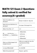 MATH 121 &vert; Exam 2  &vert; Questions fully solved & verified for accuracy &vert; &lpar;A&plus;graded&rpar;