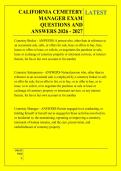 CALIFORNIA CEMETERY &NewLine;MANAGER EXAM &NewLine;QUESTIONS AND &NewLine;ANSWERS 2026 - 2027