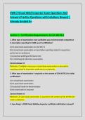 CWB 2 Visual Weld Inspector Exam Questions And &NewLine;Answers Practice Questions with Solutions Newest &vert; &NewLine;Already Graded A&plus;