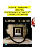 TESTBANK FOR CRIMINAl  BEHAVIOR APSYCHOLOGICAL APPROACH 12TH&NewLine;EDITION &lpar;BARTOL&rpar;CHAPTERS 1 - 16&comma; COMPLETE&NewLine;BEHAVIOR&colon;