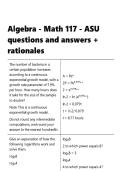 Algebra - Math 117 - ASU questions and answers &plus; rationales