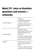 Math 117- Intro to Statistics questions and answers &plus; rationales&period;