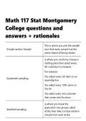 Math 117 Stat Montgomery College questions and answers &plus; rationales