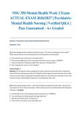 NSG 350 Mental Health Week 2 Exam ACTUAL EXAM 2026&sol;2027 &vert; Psychiatric-Mental Health Nursing &vert; Verified Q&A &vert; Pass Guaranteed - A&plus; Graded