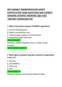 DOT HAZMAT Transportation Safety Certification Exam Questions and Correct Answers &lpar;Practice Guide&rpar;