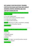 DOT HAZMAT Function-Specific Training Certification Exam Questions and Correct Answers &lpar;Practice Guide&rpar;