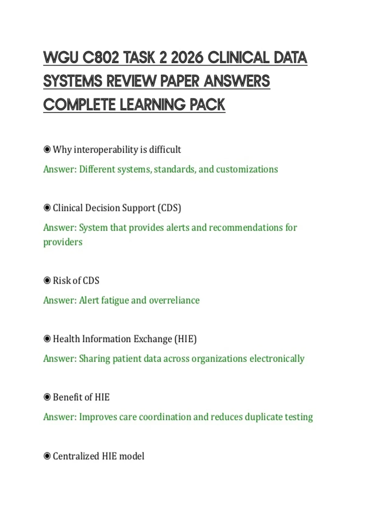 WGU C802 TASK 2 2026 CLINICAL DATA SYSTEMS REVIEW PAPER ANSWERS ...