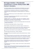 Michigan Builder 2 Residential Contractors License Study Exam with Correct Answers A&plus;