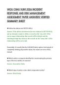WGU C845 VUN1 2026 INCIDENT&NewLine;RESPONSE AND RISK MANAGEMENT&NewLine;ASSESSMENT PAPER ANSWERS VERIFIED&NewLine;SUMMARY SHEET