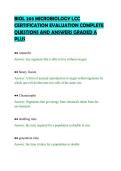 BIOL 203 MICROBIOLOGY LCC &NewLine;CERTIFICATION EVALUATION COMPLETE &NewLine;QUESTIONS AND ANSWERS GRADED A &NewLine;PLUS