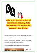 WGU D430 Fundamentals of Information Security Test Bank 2026 &vert; D430 Exam Questions & Answers &vert; CIA Triad&comma; Cryptography&comma; Risk Management&comma; Network Security &vert; Western Governors University &lpar;WGU&rpar;