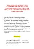 TEXAS CHILD CARE ADMINISTRATOR &NewLine;LICENSING EXAMINATION &lpar;CCAL&sol;LCCA&rpar; &NewLine;EXAMINATION COMPLETE QUESTIONS AND &NewLine;DETAILED SOLUTIONS LATEST UPDATE THIS &NewLine;YEAR JUST RELEASED