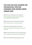 WGU D099 2026 SALES LEADERSHIP AND&NewLine;ORGANIZATIONAL STRUCTURE&NewLine;ASSESSMENT PAPER ANSWERS VERIFIED&NewLine;SUMMARY SHEET
