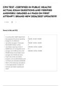 CPH TEST -CERTIFIED IN PUBLIC HEALTH&vert; ACTUAL EXAM QUESTIONS AND VERIFIED ANSWERS &vert; GRADED A&plus;&vert; PASS ON FIRST ATTEMPT &vert; BRAND NEW 2026&sol;2027 UPDATE&excl;&excl;&excl;&excl;&excl;