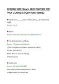 BIOLOGY 1002 EXAM 4 2026 PRACTICE TEST &NewLine;PACK COMPLETE SOLUTIONS VERIFIED 