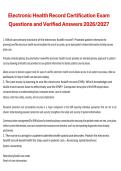 Electronic Health Record Certification Exam Questions and Verified Answers &vert; Electronic Health Record &lpar;EHR&rpar; Certification &vert; 2026&sol;2027 &vert; Comprehensive Study Guide and Exam Review