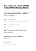BIOLOGY 1201 EXAM 2 2026 STUDY GUIDE &NewLine;REVISION SHEET CORE TOPICS INSIGHTS 
