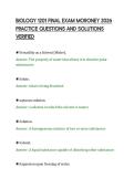 BIOLOGY 1201 FINAL EXAM MORONEY 2026 &NewLine;PRACTICE QUESTIONS AND SOLUTIONS &NewLine;VERIFIED