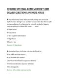 BIOLOGY 1201 FINAL EXAM MORONEY 2026 &NewLine;SOLVED QUESTIONS ANSWERS APLUS