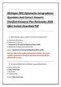 Michigan &lpar;MI&rpar; Optometry Jurisprudence &NewLine;Questions And Correct Answers &NewLine;&lpar;Verified Answers&rpar; Plus Rationales 2026 &NewLine;Q&A Instant Download Pdf 