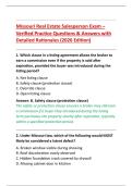 Missouri Real Estate Salesperson Exam &ndash; &NewLine;Verified Practice Questions & Answers with &NewLine;Detailed Rationales &lpar;2026 Edition&rpar; 