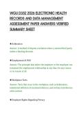 WGU D352 2026 ELECTRONIC HEALTH&NewLine;RECORDS AND DATA MANAGEMENT&NewLine;ASSESSMENT PAPER ANSWERS VERIFIED&NewLine;SUMMARY SHEET