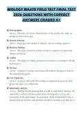 BIOLOGY MAJOR FIELD TEST FINAL TEST&NewLine;2026 QUESTIONS WITH CORRECT&NewLine;ANSWERS GRADED A&plus;