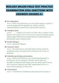 BIOLOGY MAJOR FIELD TEST PRACTICE&NewLine;EXAMINATION 2026 QUESTIONS WITH&NewLine;ANS