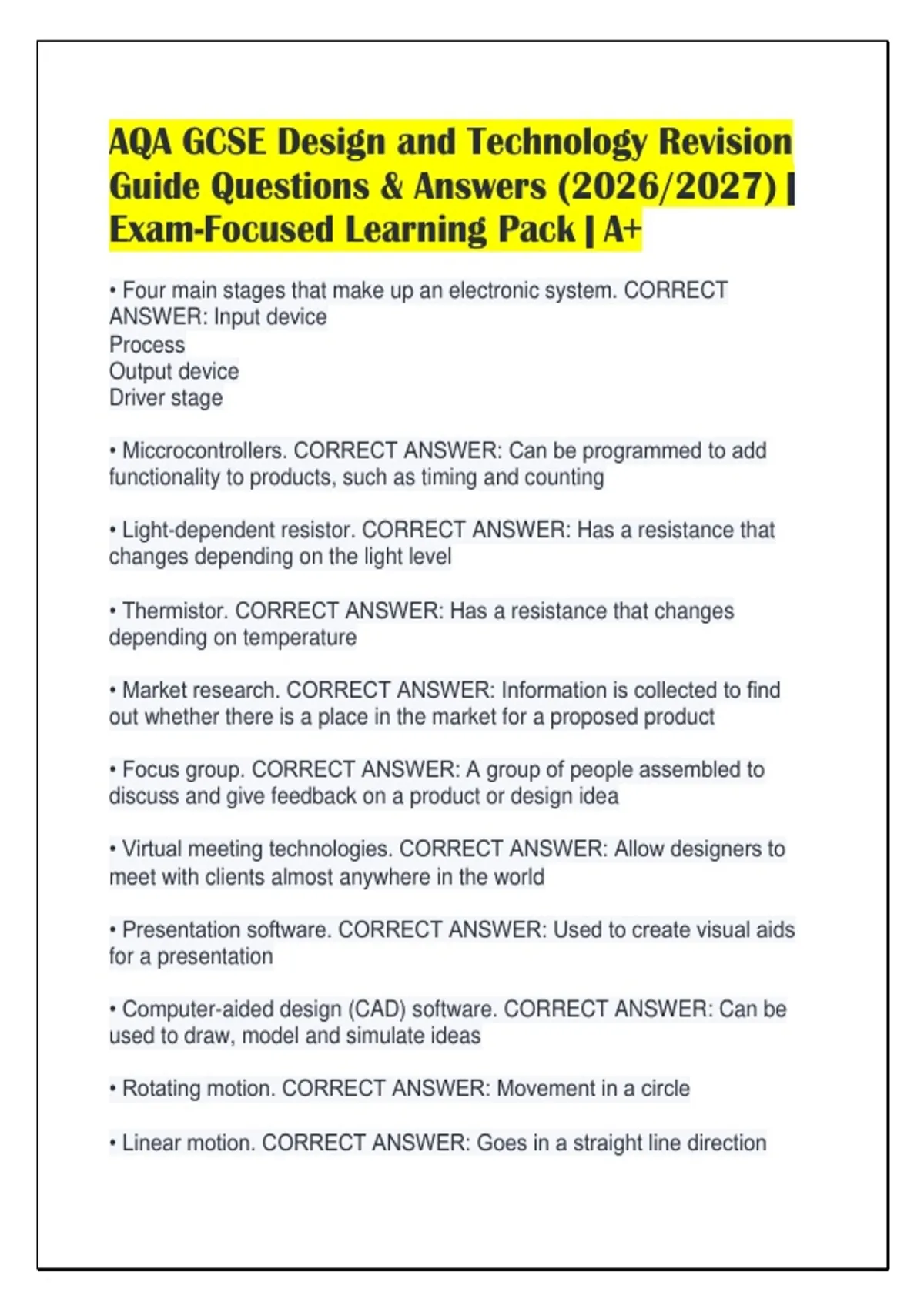 AQA GCSE Design and Technology Revision Guide Questions & Answers (2026 ...
