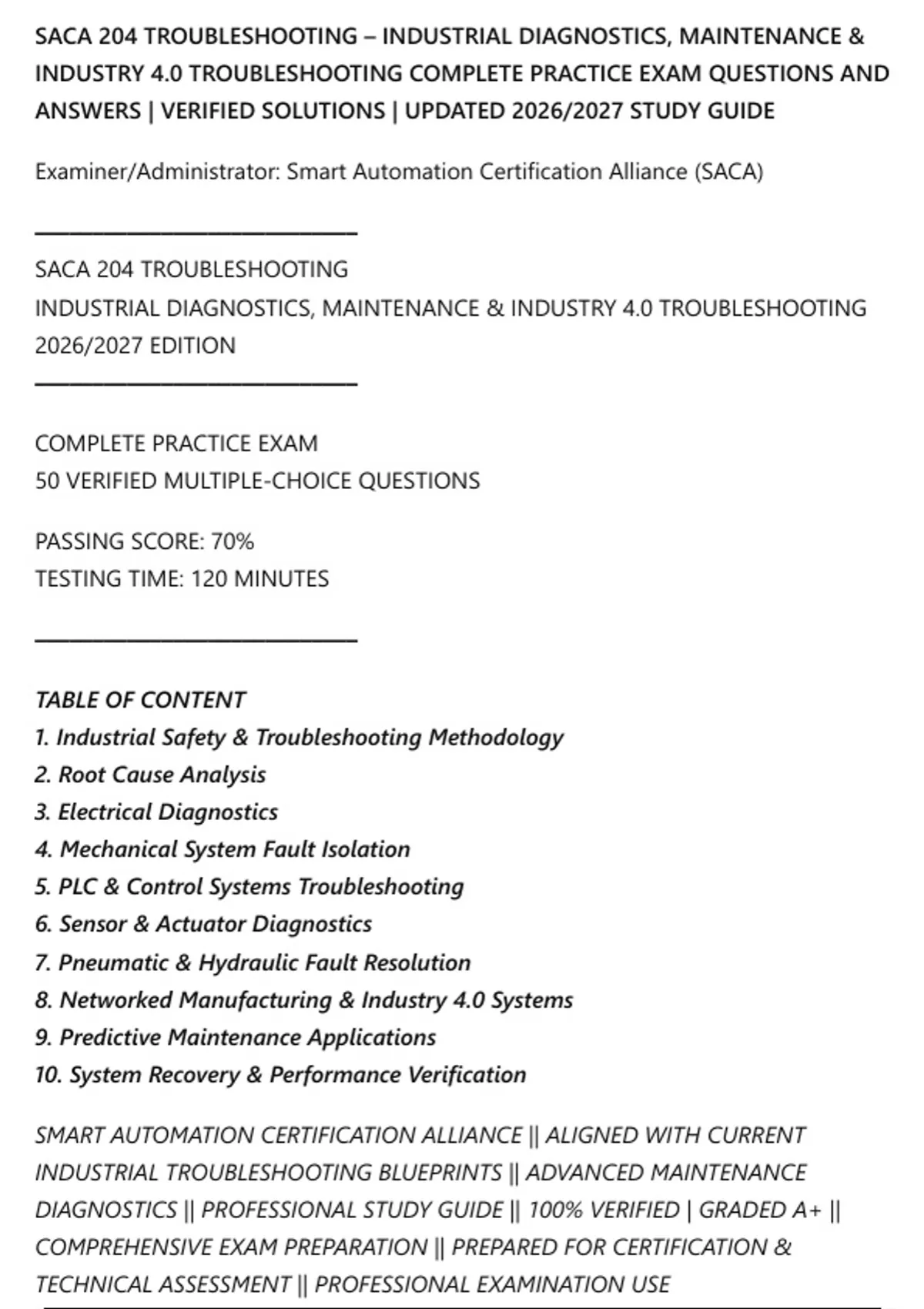SACA 204 TROUBLESHOOTING – INDUSTRIAL DIAGNOSTICS, MAINTENANCE ...