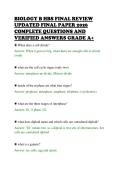 BIOLOGY B HBS FINAL REVIEW &NewLine;UPDATED FINAL PAPER 2026 &NewLine;COMPLETE QUESTIONS AND &NewLine;VERIFIED ANSWERS GRADE A&plus; 