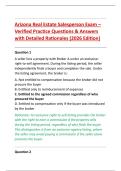 Arizona Real Estate Salesperson Exam &ndash; &NewLine;Verified Practice Questions & Answers &NewLine;with Detailed Rationales &lpar;2026 Edition&rpar; 