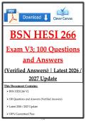 BSN HESI 266 Exam V3&semi; 100 Questions and Answers &lpar;Verified Answers&rpar; &vert; Latest 2026 &sol; 2027 Update