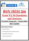 BSN HESI 266 Exam V2&semi; 50 Questions and Answers &lpar;Verified Answers&rpar; &vert; Latest 2026 &sol; 2027 Update