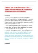 Alabama Real Estate Salesperson Exam &ndash; &NewLine;Verified Practice Questions & Answers with &NewLine;Detailed Rationales &lpar;2026 Edition&rpar; 