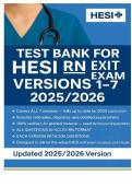 TEST BANK FOR HESI RN EXIT EXAM 2025&sol;2026 VERSIONS 1&ndash;7 &lpar;V1&comma; V2&comma; V3&comma; V4&comma; V5&comma; V6&comma; V7&rpar; &vert; RATED GRADE A&plus;&vert; 100&percnt; VERIFIED QUESTIONS & ANSWERS &vert; &excl;&excl;&excl;&excl;&excl;NEW LATEST UPDATE&excl;&excl;&excl;&excl;&excl;