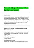 Ashworth College &ndash; Semester 1 Exam&NewLine;Questions and Answers&NewLine;Exam Overview&NewLine;Ashworth College Semester 1 exams typically assess foundational&NewLine;knowledge in your program of study&period; For the Veterinary Technician&NewLine;program&comma; Semester 1 covers veterinary practice ma
