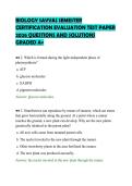 BIOLOGY SAVVAS SEMESTER &NewLine;CERTIFICATION EVALUATION TEST PAPER &NewLine;2026 QUESTIONS AND SOLUTIONS &NewLine;GRADED A&plus; 