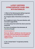2026-2027 LATEST CERTIFIED&NewLine;HYPNOTHERAPIST EXAM &vert; Q&A&NewLine;WITH RATIONALES